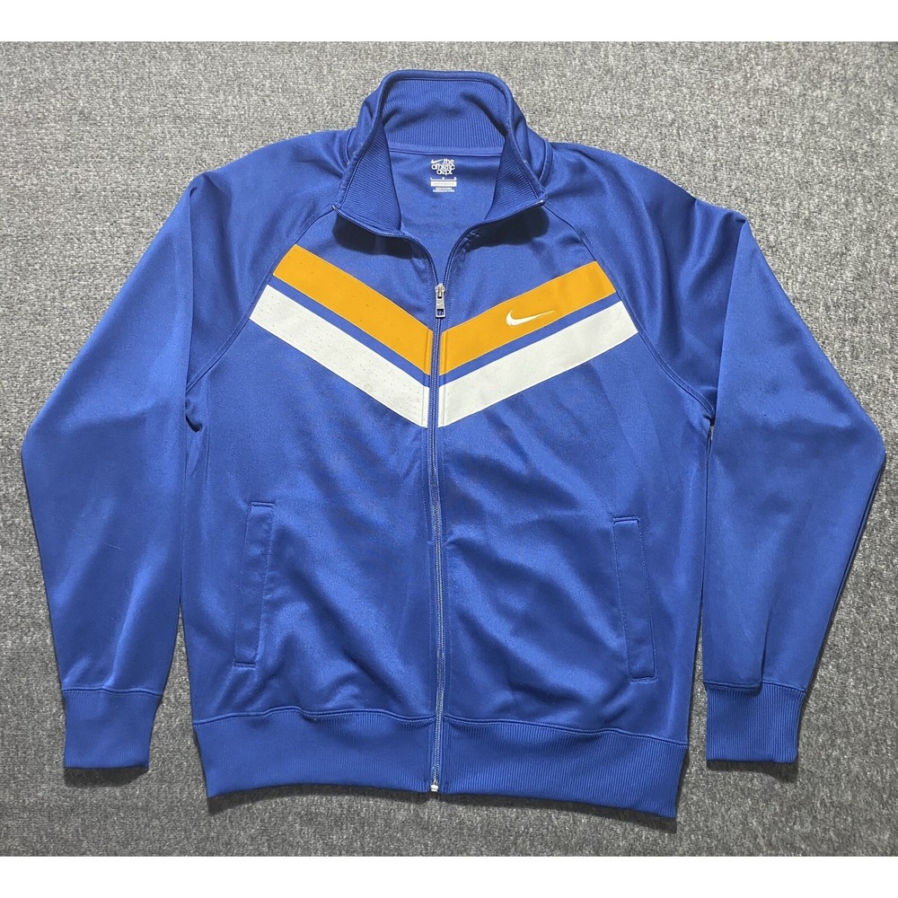 Y2K Nike Full Zip Up Sweatshirt Athletic Track Jacket Blue Striped Size Large